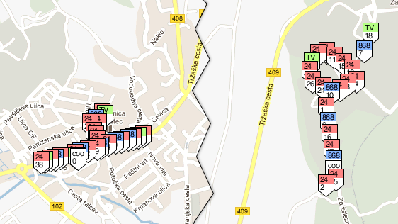 Map with sensor node locations in Logatec